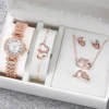 6PCS/Set Fashion Roma Dial Women's Watch Full Diamond Steel Band Quartz Watches Rhinestone Heart Jewelry(Without Box) 3