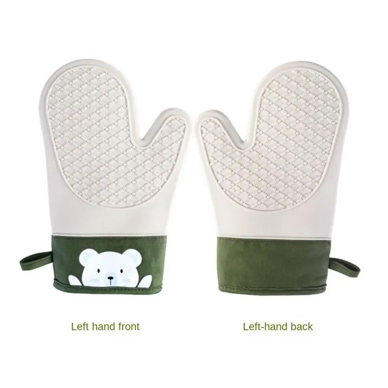 Silicone Oven Mitts Silicone And Cotton Double-layer Gloves for Microwave Oven Kitchen Baking