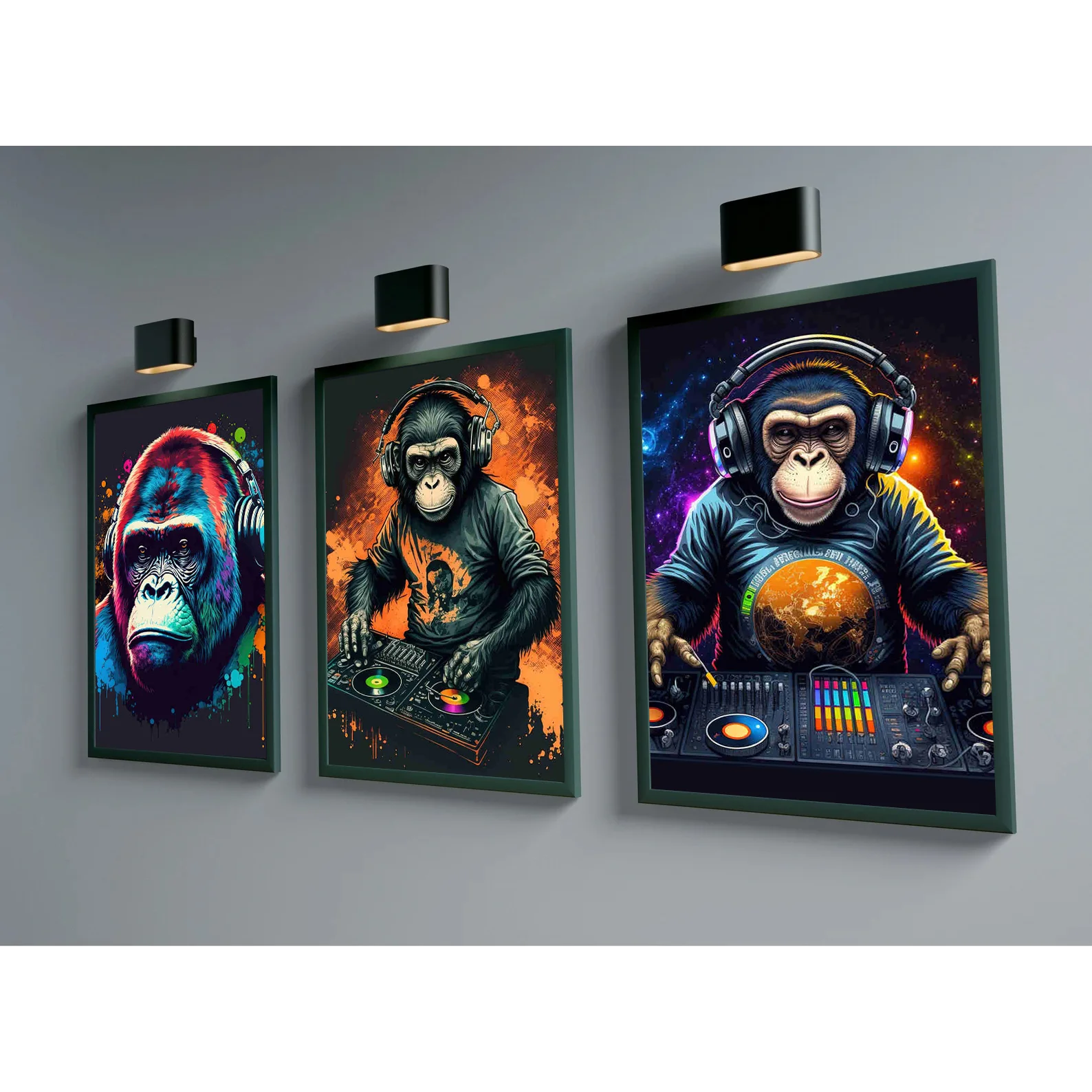 Pop Monkey Headphone DJ Music Poster Estética, Neon Punk