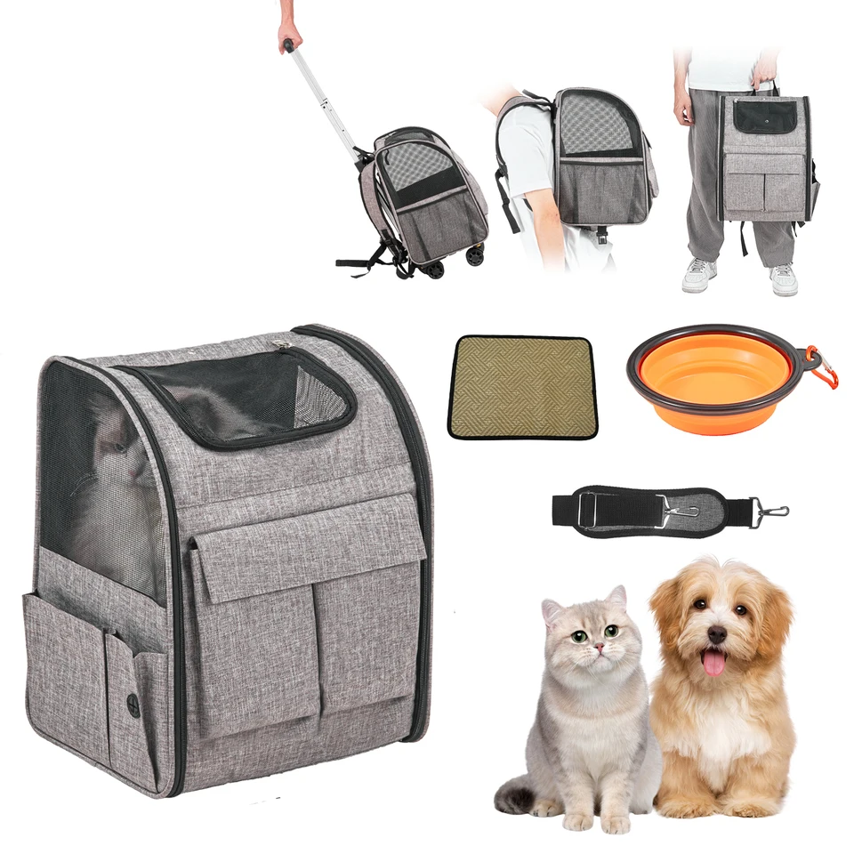 VEVOR Breathable Cat Carrier Backpack with Wheels