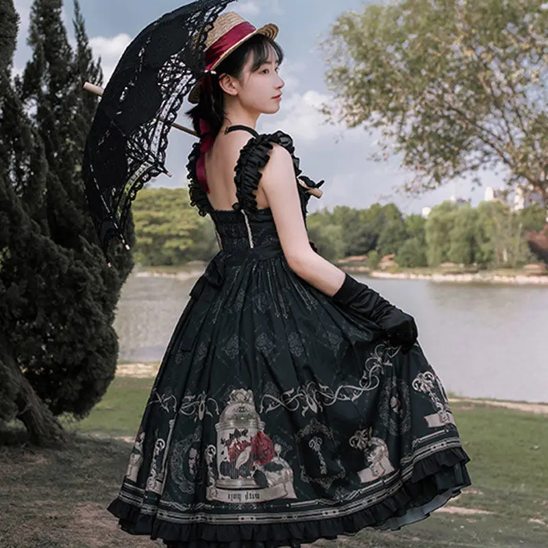 Lolita JSK Dress Nightingale and Rose Gothic Style Dark Vintage Victorian Princess Party Sleeveless lolita dress lolita suspender dress suspender dress lolita skirt gothic gowns