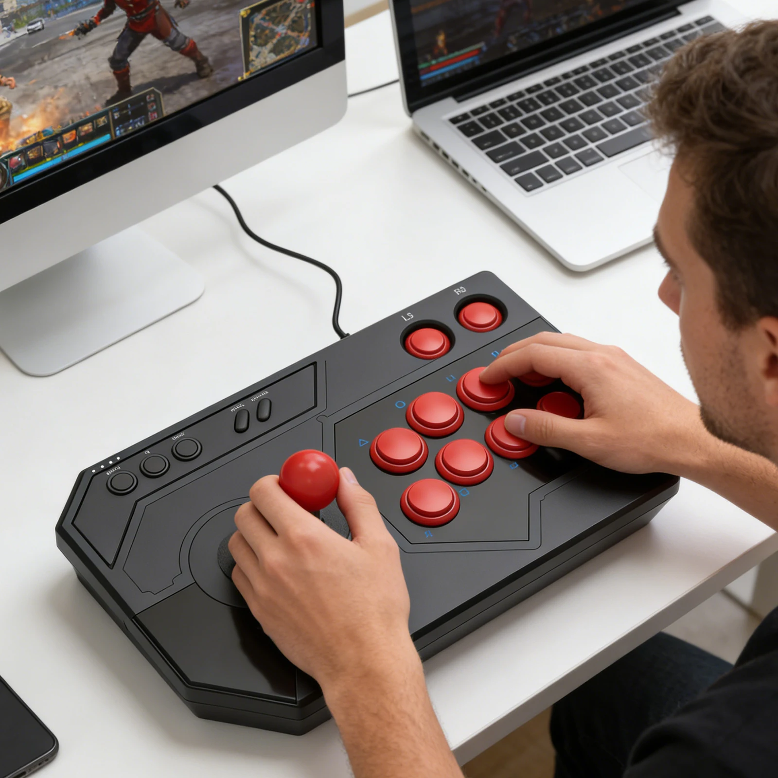 스트리트 파이트 컨트롤러 스틱 3가지 모드 USB 케이블 콘솔 로커 콘솔 게임 조이스틱 (PS 5/PC 게임용 키보드)