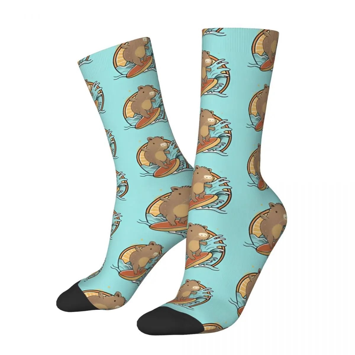 

Funny compression Cute Surfing At The Beach Sock for Men Hip Hop Vintage Capybara Happy Quality Pattern Printed Boys Crew Sock