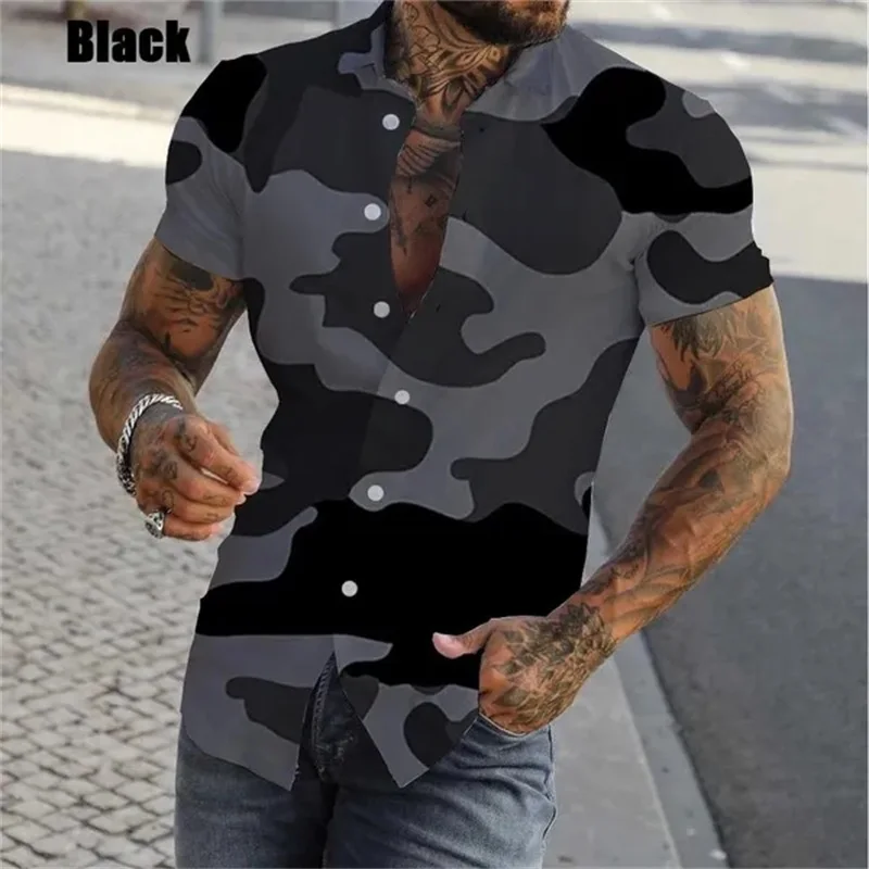 thumbnail image 1 of Camisa de camuflaje ajustada para hombre, camisas casuales con botones y manga corta con estampado 3D para hombre, camisas y blusas de talla grande, tops, ropa de hombre, 1 of 5