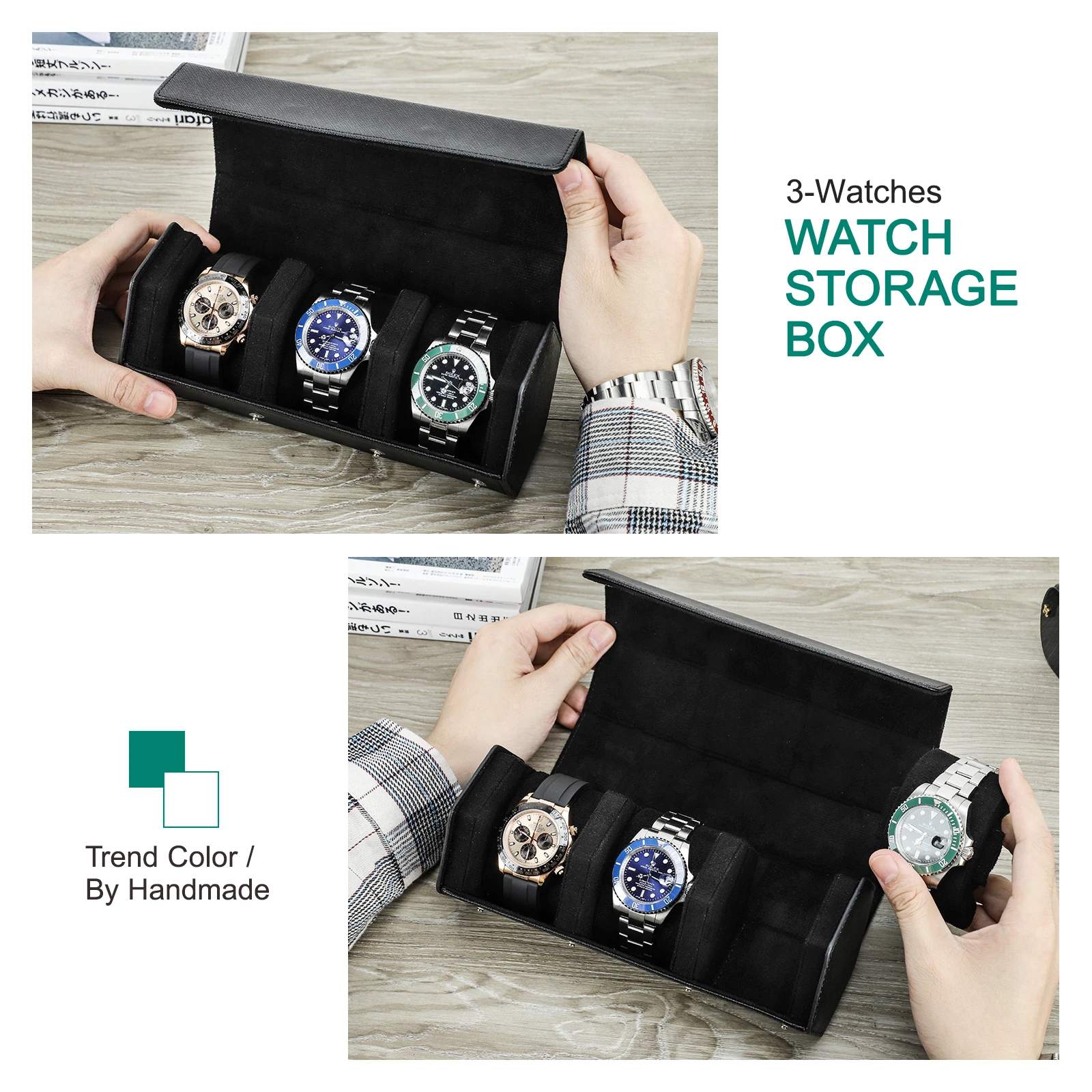 Saffiano Genuine Leather Watch Roll Storage Case Travel Display Organizer Watches Anti-scratch Waterproof Jewelry Box Gift