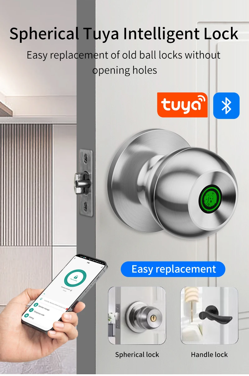 K10 Tuya APP Biometric Fingerprint Smart Door Lock Electronic Lock Keyless Secur