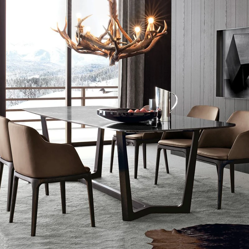 

Nordic marble dining table furniture Modern simple ash fashion dining table solid wood square 6 people dining table chairs table