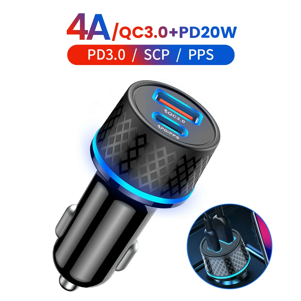 Qc3.0 Car Charger 68w Fast Charge Charger Usb Type C Dual Port Pd Car