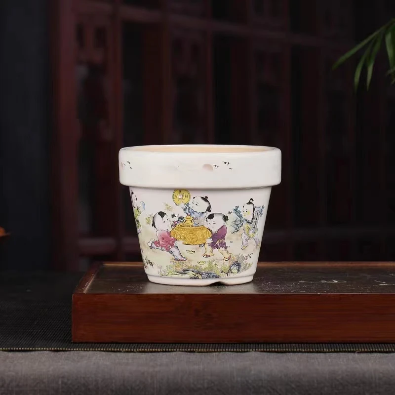 

Flowerpot Ceramic color Painted Landscape Bonsai Pot Chinese Style Classical Flower Pot Home Deco