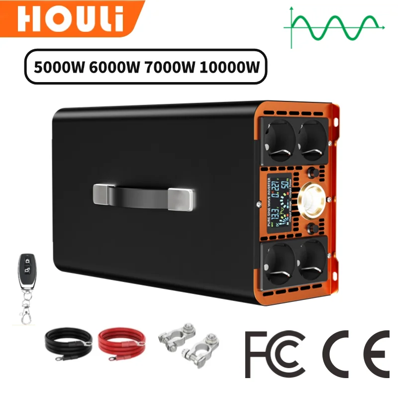 12v 24v to 220v อินเวอร์เตอร์ pure wave 5000w 6000w 7000w 10000w ตัวแปลงพลังงานแสงอาทิตย์รีโมทคอนโทรลหม้อแปลงไฟฟ้า 50HZ ปลั๊กยุโรป 1