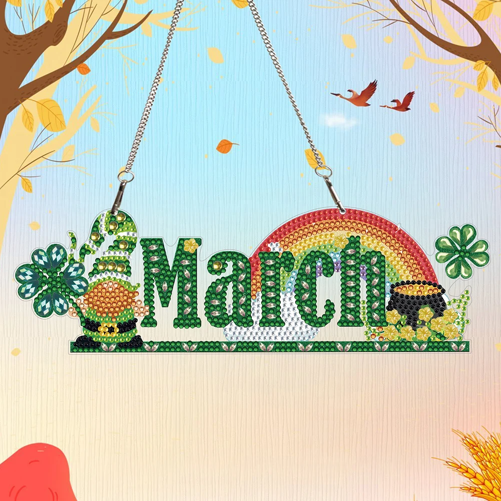 Gnome Diamond Art Hanging Pendant Sign Round Diamond Gnome Calendar Crystal Wreath Ornaments Diamond Art Hanging Sign