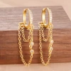 Boucles d'oreilles pendantes en acier inoxydable pour femmes, chaîne de couleur or, pendentif en zircone, Clip, accessoires bijoux de fête de vacances