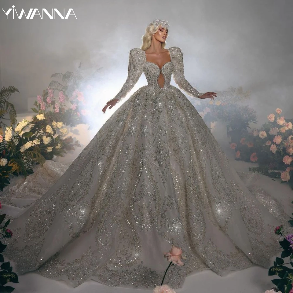 

Romantic Sweetheart Neck Bridal Dress Sparkly Sequins Beads Wedding Gown Luxury Pearls Ball Gown Bride Robe Vestido De Novia