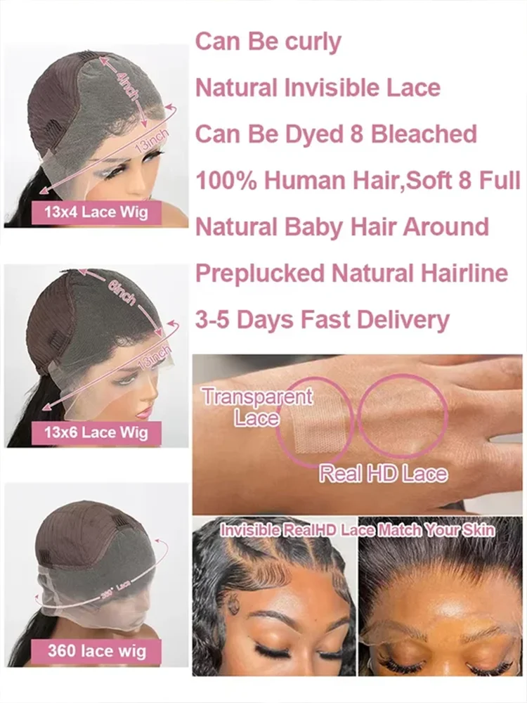 42 inch 13x6 Hd Lace Frontal Wig 250% Density 100% Human Hair Pre plucked Brazilian Straight Lace Front Wigs For Black Women