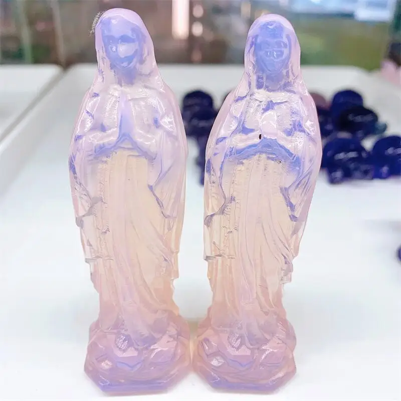 

High Quality Pink Opalite Madonna Crystal Carving Crafts Healing Stone Fashion Home Ornaments Birthday Gift 1PCS