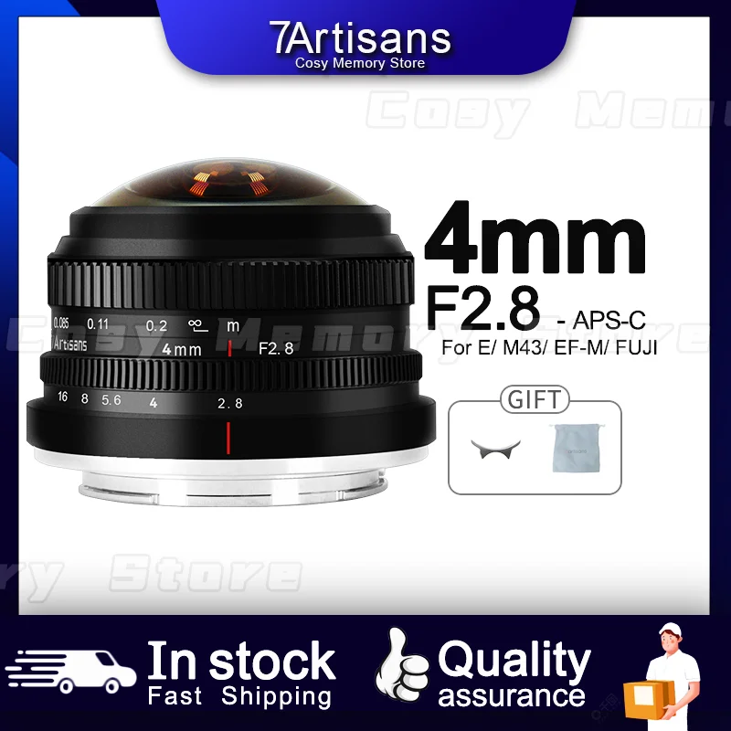 7 Artigiani 4Mm F2.8 225 ° Obiettivo Circolare Fisheye Mf Prime Per Fotocamere Sony E Fujififfx Micro 4/3 Canon Eos-M Mount