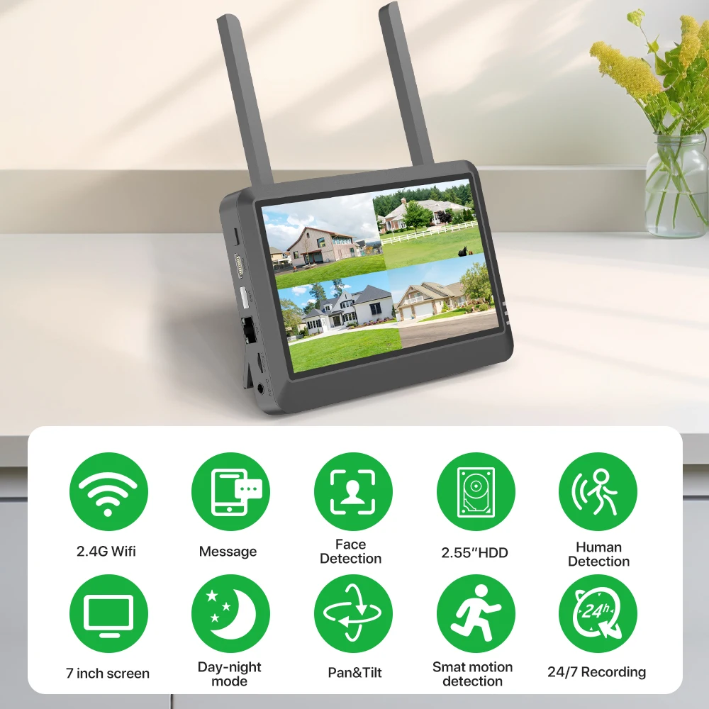 Sistema NVR com ecrã de 7 polegadas