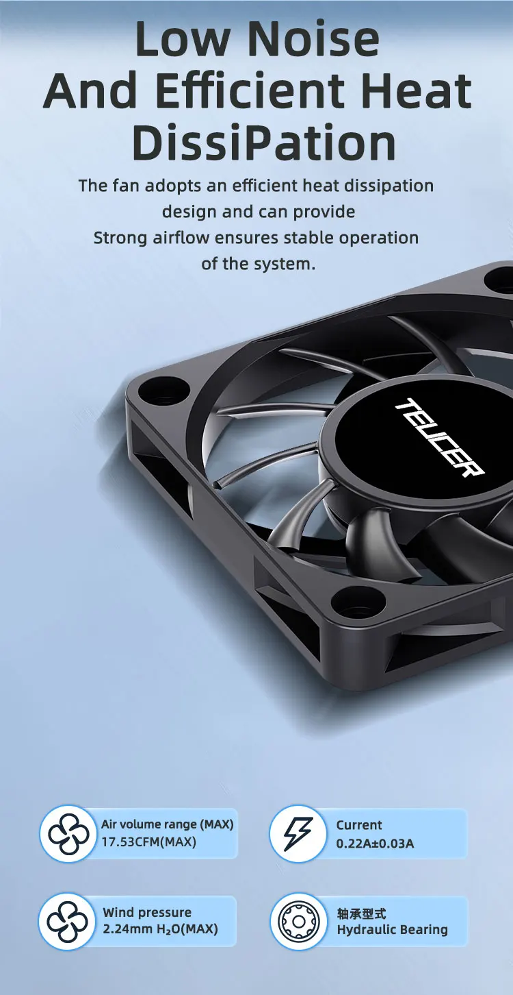 UT6010 Fan 12V 0.22A 60x60x10mm 3500RPM Suitable for Small Server, 3D Printers,