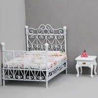 1:12 Dollhouse Mini Single/Double Bed Home Bedroom Furniture Toy Gift Living Room Furniture Model Beautiful Handmade Iron Toy 1