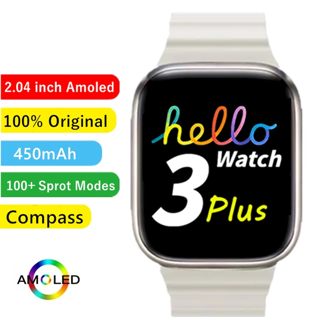 Hello Watch 3 Plus Smart Watch 2.04Inch 4GB ROM AMOLED Men Smartwatch  Wireless Charging Bluetooth Call Local Music Photo Album - AliExpress