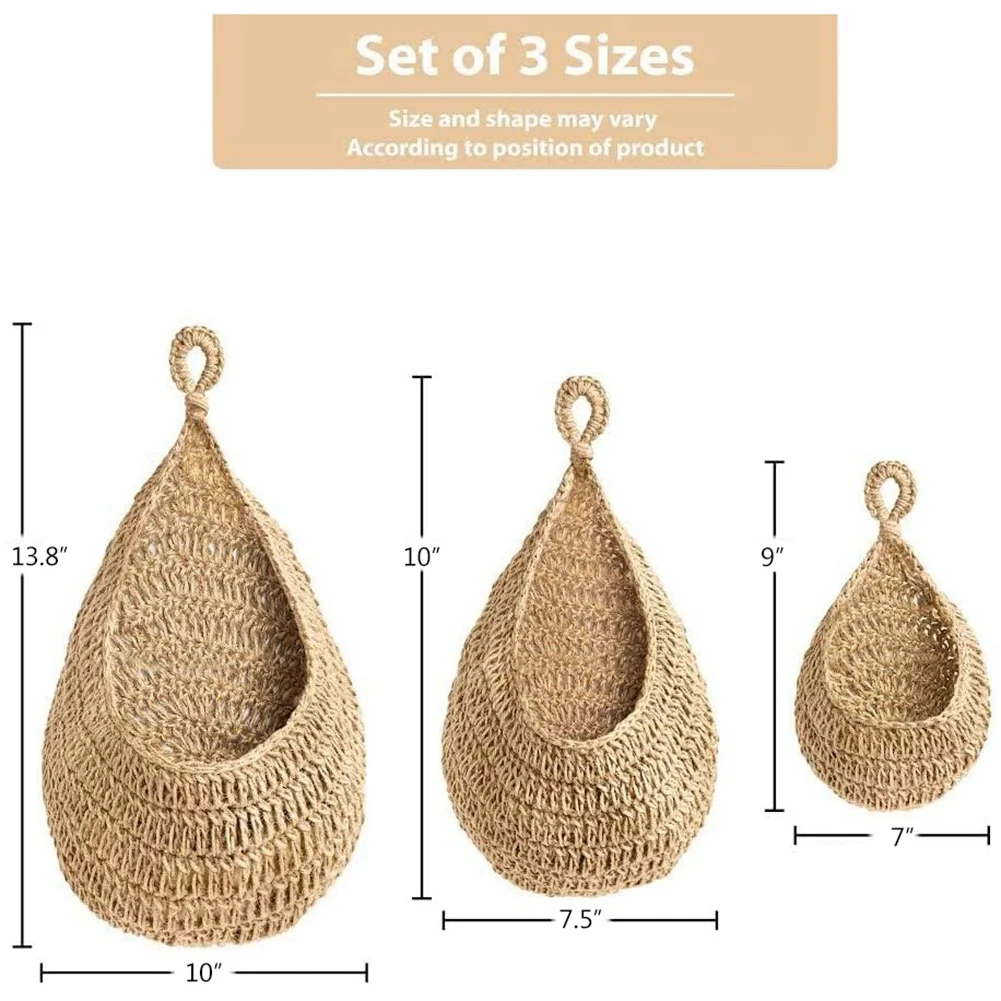 

3Pcs Boho Hanging Basket, Wall Hanging Fruit Basket for Fresh Produce Storage, Vegetable Keeper for Potato, Onion Garlic