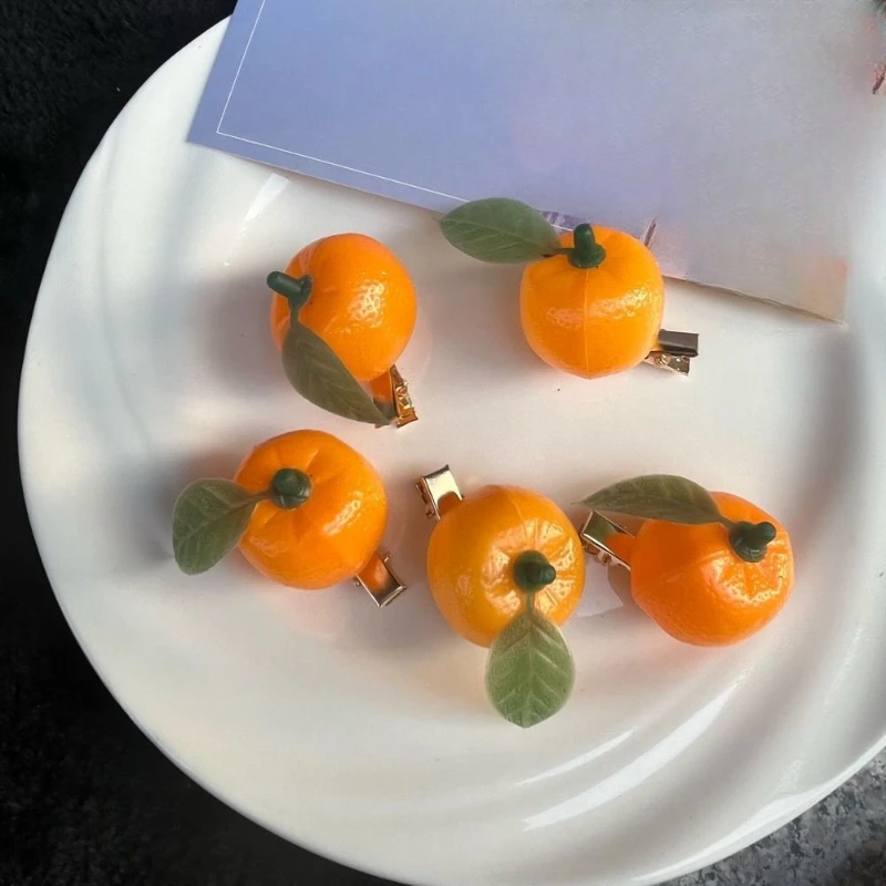 

Simulated Fruit Hairpin Cute and Funny Tangerine Hair Clips Side Bangs Fragmented Hair Hair Accessories for Women