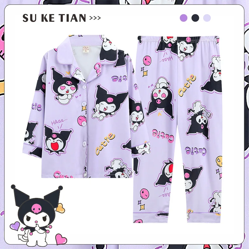 

Anime Sanrio Kuromi My Melody Cinnamoroll Children's Fall Pajamas Kawaii Pochacco Boy Girl Casual Long Sleeve Nightwear Set Gift