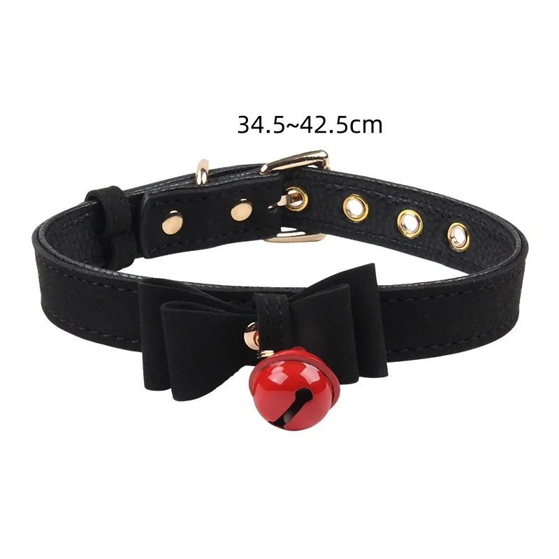Women Small Bell Choker Lolita Maid BDSM Collar PU Leather Necklace Belt Black