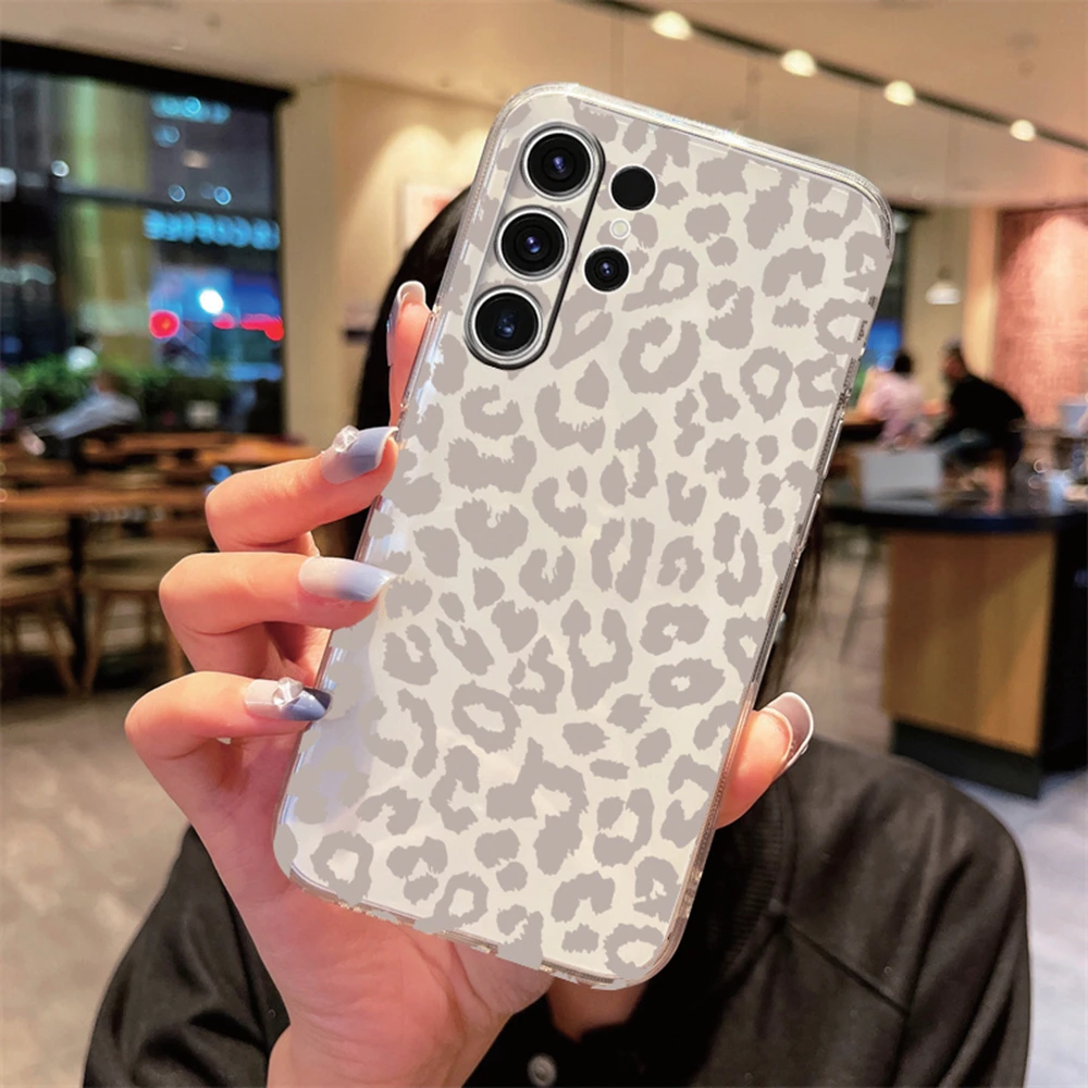White Leopard Print Clear Phone Case - Artistic Marble Design