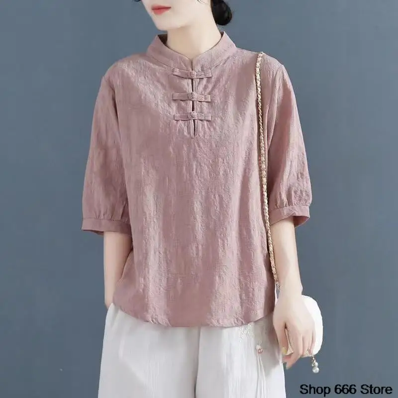 Summer Traditional Chinese Women's Clothing Tang Hanfu Spring Autumn Shirt Blouse Loose Leisure Top Vintage T-shirt Tea Service