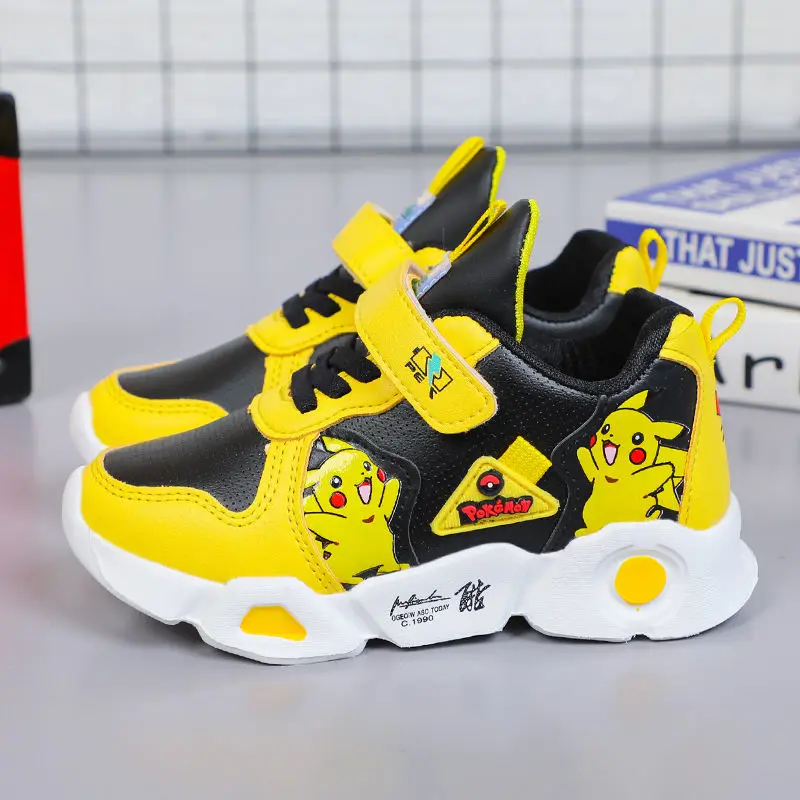 Детские кожаные кроссовки Pikachu Повседневная дышащая обувь для бега на плоской