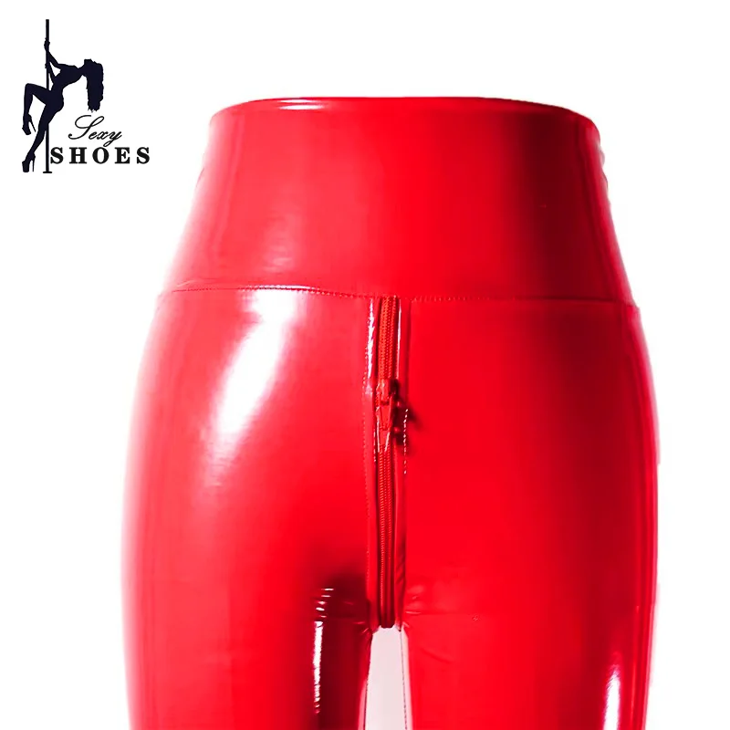 Sexy Women Gothic Strethcy Shiny PU Leather Leggings Winter Black Slim Long Pants Ladies High Waisted Hip Lifting Pants