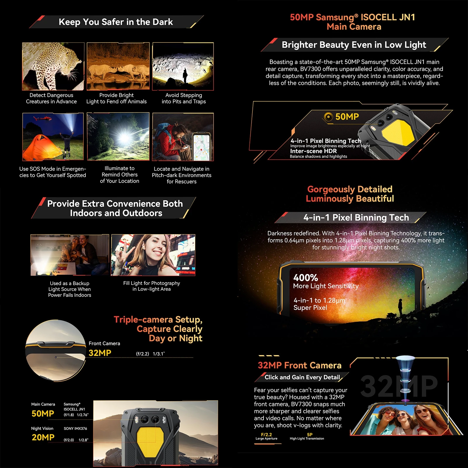 Blackview BV7300 Rugged Phone 6GB+256GB 6.67'' 7680mAh 45W Fast Charge Android 14 MediaTek Helio G81 Octa Core 4G OTG Smartphone