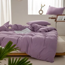 Solid Color 100% Washed Cotton Japanese Minimalist Duvet Cover - 200x200cm 1PC (PURPLE)