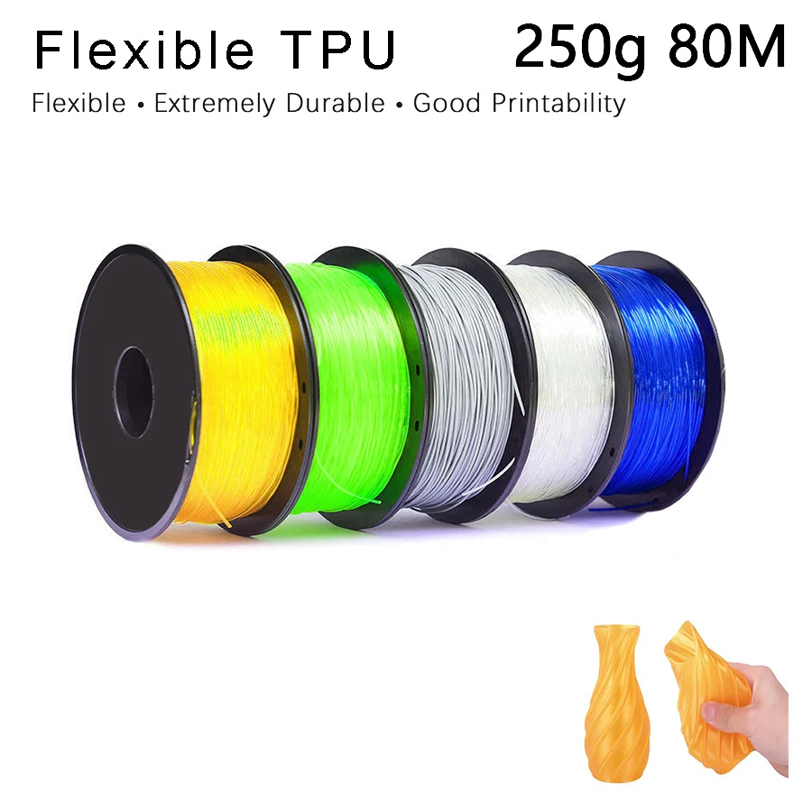 TPU impressora 3D flexível filamento 250g 1.75mm comprimento 80M