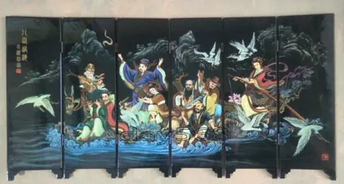 

Китайская Коллекция Изысканный Лак Ручная роспись экран Восемь Бессмертных морей