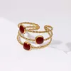 Bagues géométriques Vintage rouge goutte à goutte d'huile pour femmes, en acier inoxydable, couleur or, ouverture en cœur, bagues réglables, bijoux, nouveau 2025