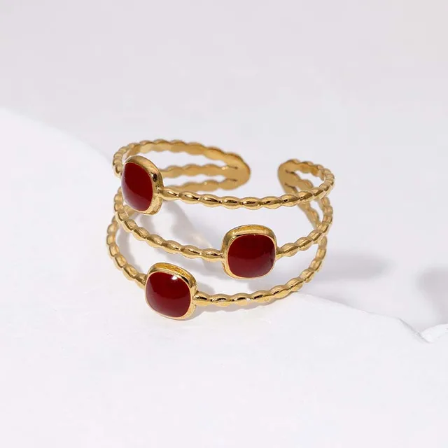 Bagues géométriques Vintage rouge goutte à goutte d'huile pour femmes, en acier inoxydable, couleur or, ouverture en cœur, bagues réglables, bijoux, nouveau 2025
