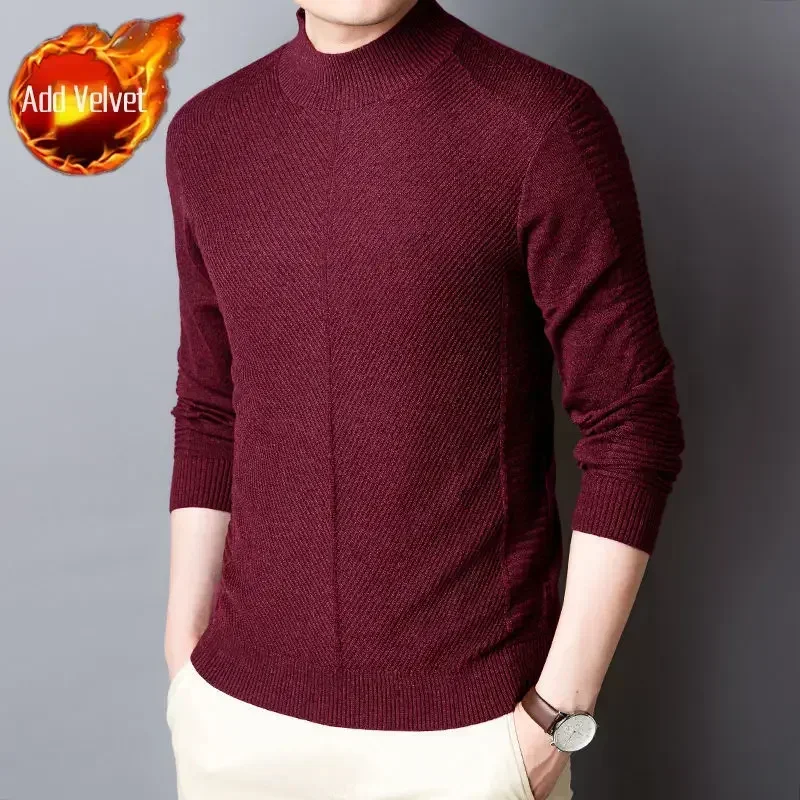 thumbnail image 1 of Suéter de punto liso de color rojo para hombre, jersey de cuello en V para hombre, de algodón, talla grande, prendas de punto ajustadas, diseñador de lujo, 1 of 5