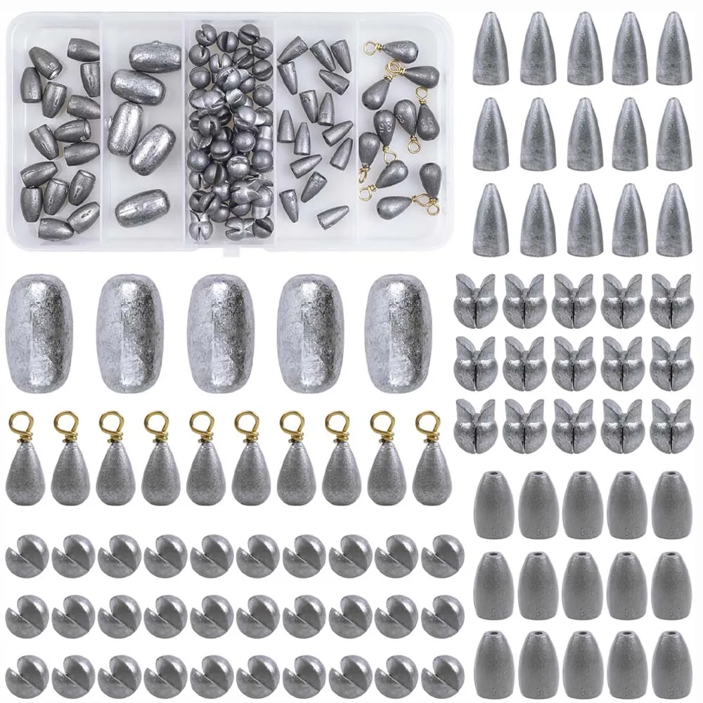 Fishing Tackle Fishing Tool Fishing Counterweight Sinker Fishing Weight Sinkers 90pcs Fishing Weights Kit Bullet Sinkers Split Shot Bell Egg