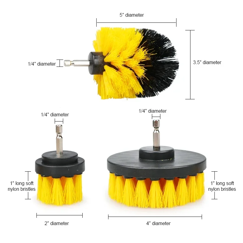 UNTIOR Nylon Electric Scrubber Brush Set Plastic Round Detail Scrubber Brush Cleaning Tool Car Wash Brush For Cleaning Carpet