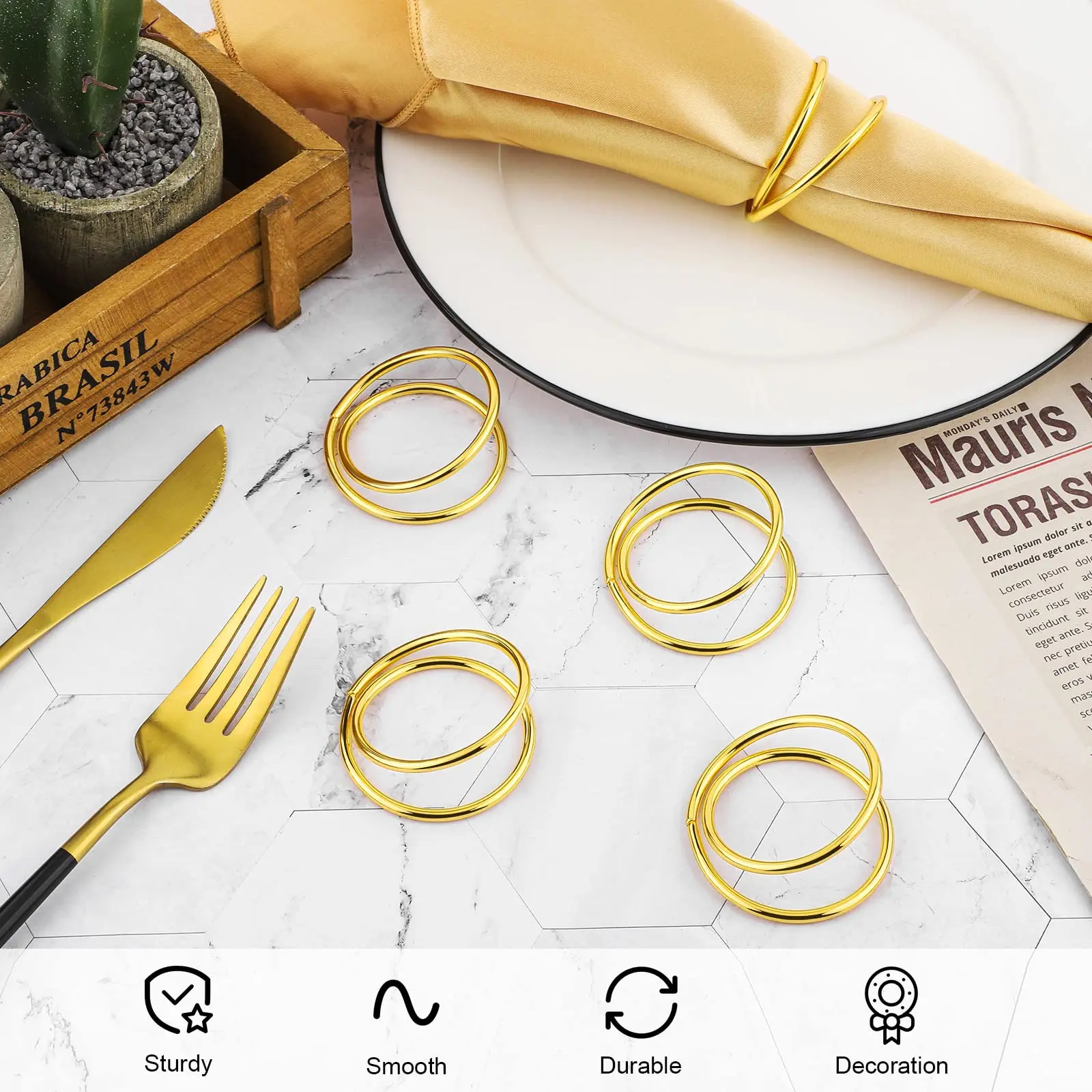 Gold Napkin Ring for Wedding Party Dinner Restaurant Table Decoration