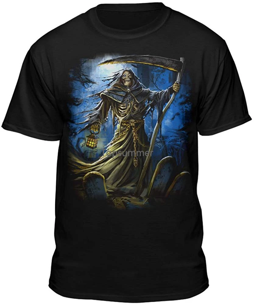 

Grim Reaper Night Time Graveyard Scene In Painted Art Style T Shirt Men Women Tee Shirt 2Xl 3Xl 4Xl 5Xl