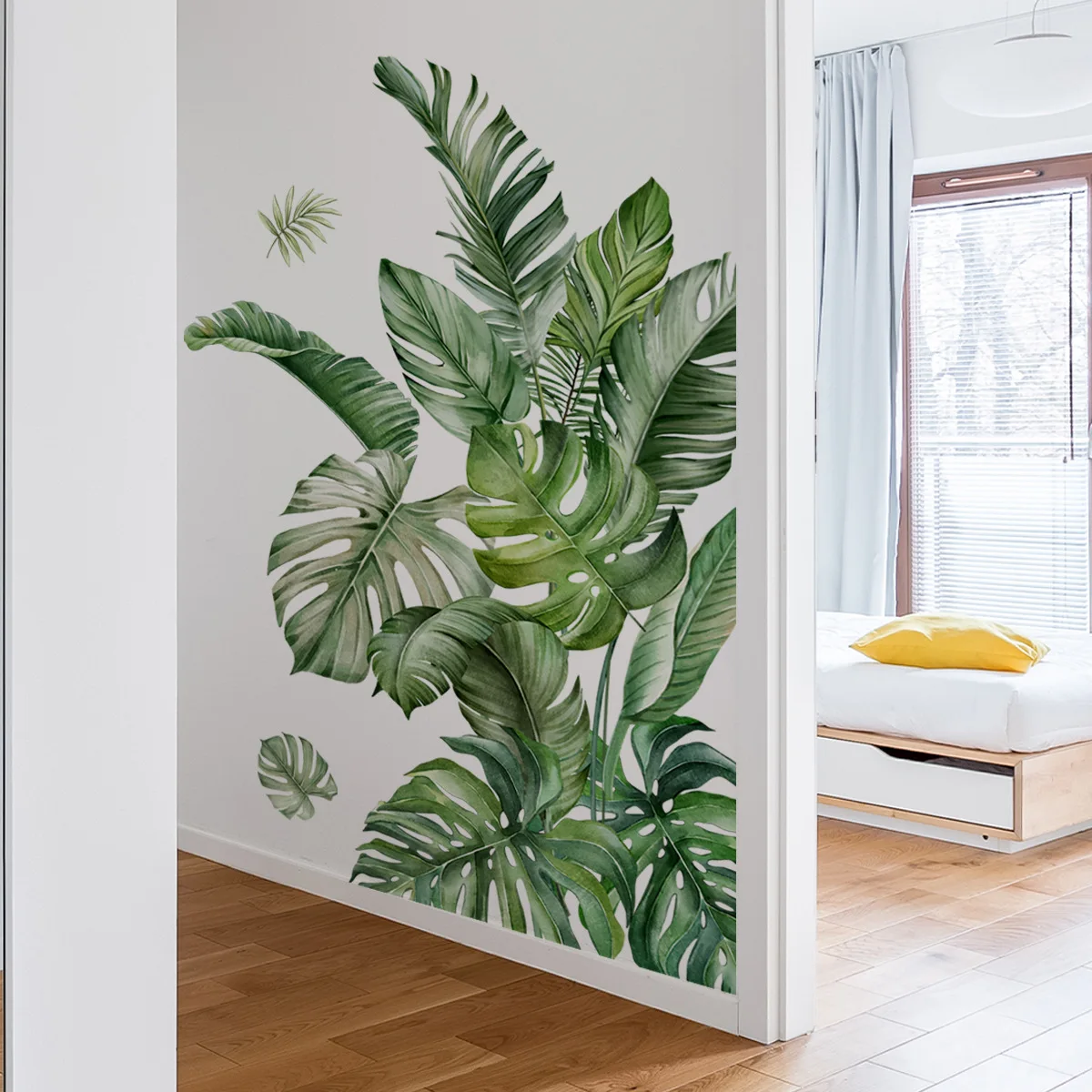 2pc Set Large Size Green Plant Wall Decal Sticker For Home Decoration Monster Leaf Design Easy To Apply And Remove Home Wall Art 3