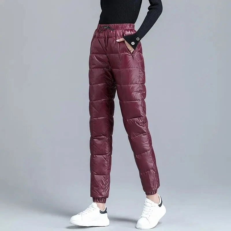 2023 Warm Winter Down Cotton Thicken Harem Pants Casual Thick Fluffy Women Ankle-length Pantalones Snow Wear High Waist Spodnie