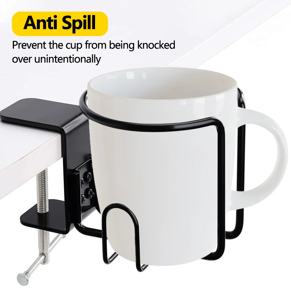 Home Clip On Table Cup Holder Horizontal Vertical Mount Anti Spill Office Desktop Mug Rack Metal Clamp Water Bottle Storage Tray cup storage holder