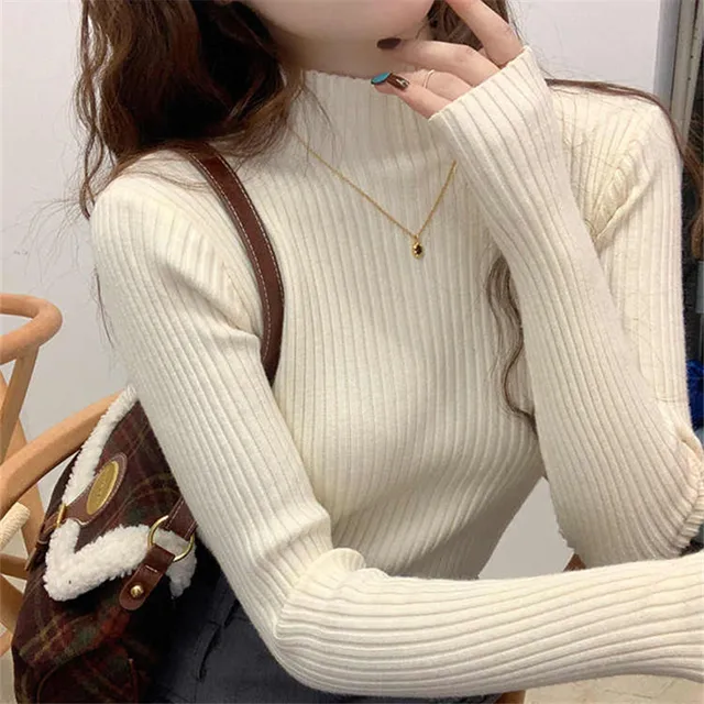 Zjaiss Women Pullovers 2026 Thick Knitted Turtleneck Sweater New Long Sleeve White Warm Sweater Women Solid Versatile Tops 2