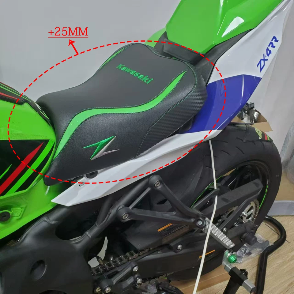 Motorcycle Leather Front Seat Cushion Pad For Kawasaki ZX-4R / ZX-4RR 2023-2025 - Green Synthetic Leather - View #5
