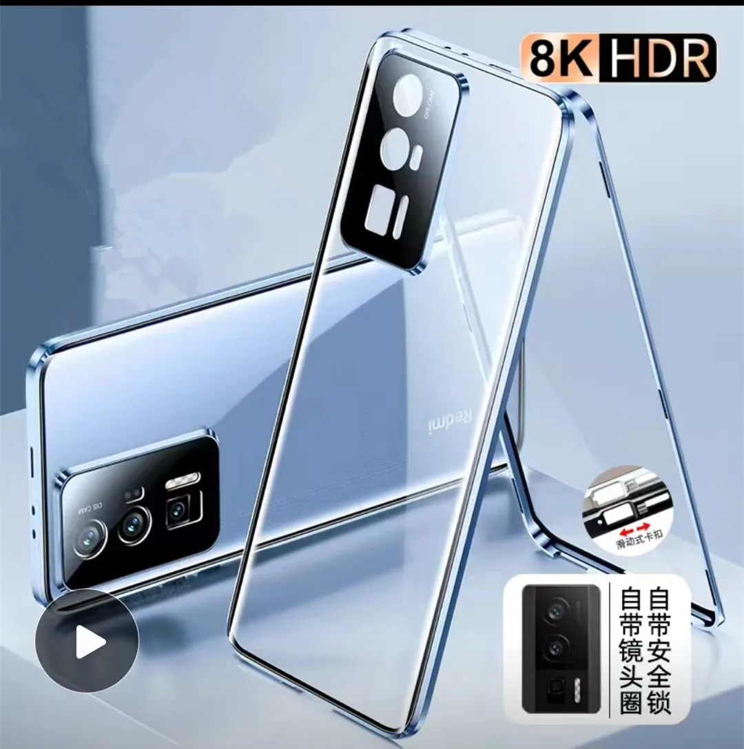 

С защитным стеклом для камеры для POCO F5 Pro, Металлическая магнитная деталь для POCO F5, полное покрытие