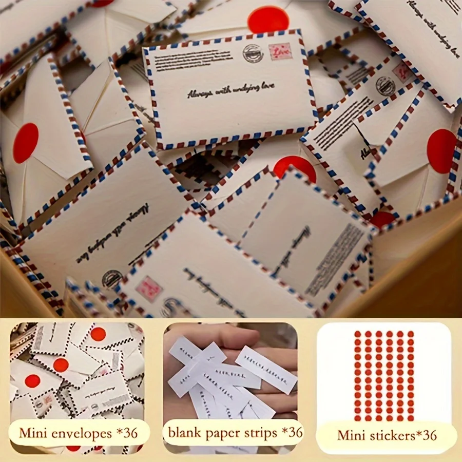 36pcs Mini Envelopes 36pcs Round Sticker Friend Lover Parent Graduation Valentine's Day Anniversary Gift